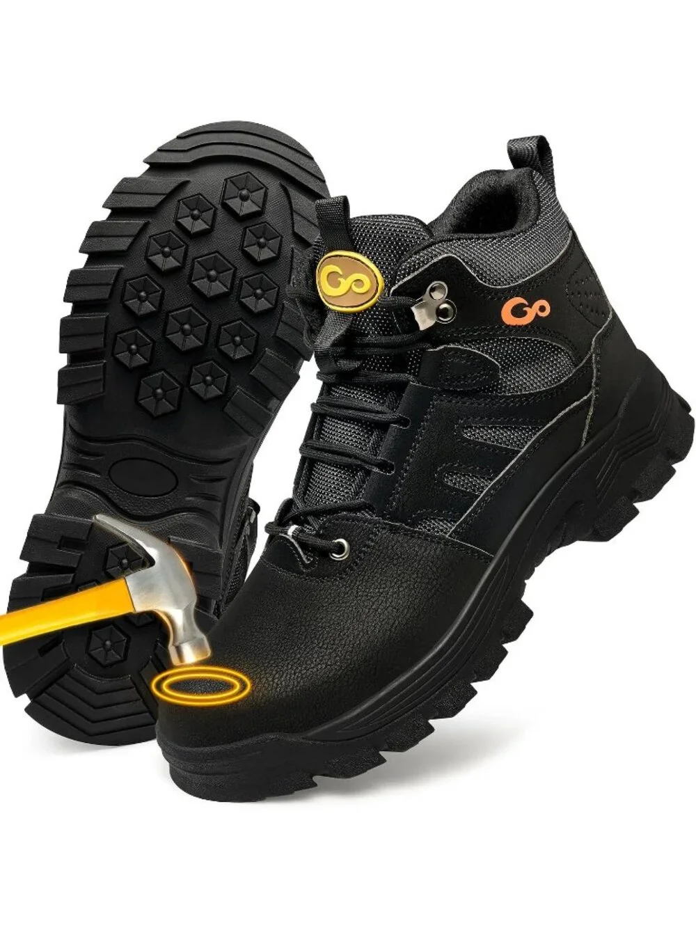 Men's Black Waterproof Shoes Solid High Top Steel Toe Outdoor Hiking Boots